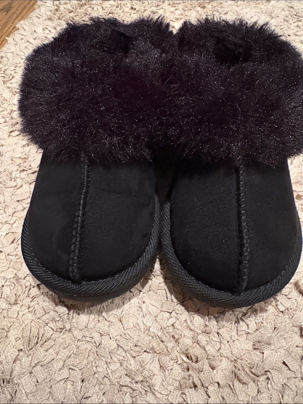 Target Black Faux Fur Trim Kids Slip-On Slippers